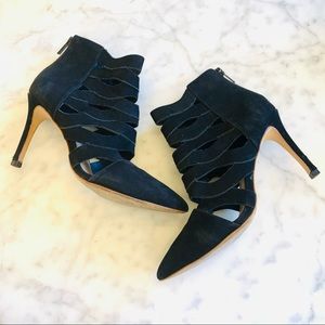 LOEFFLER RANDALL Black Suede Cage Booties / Heels